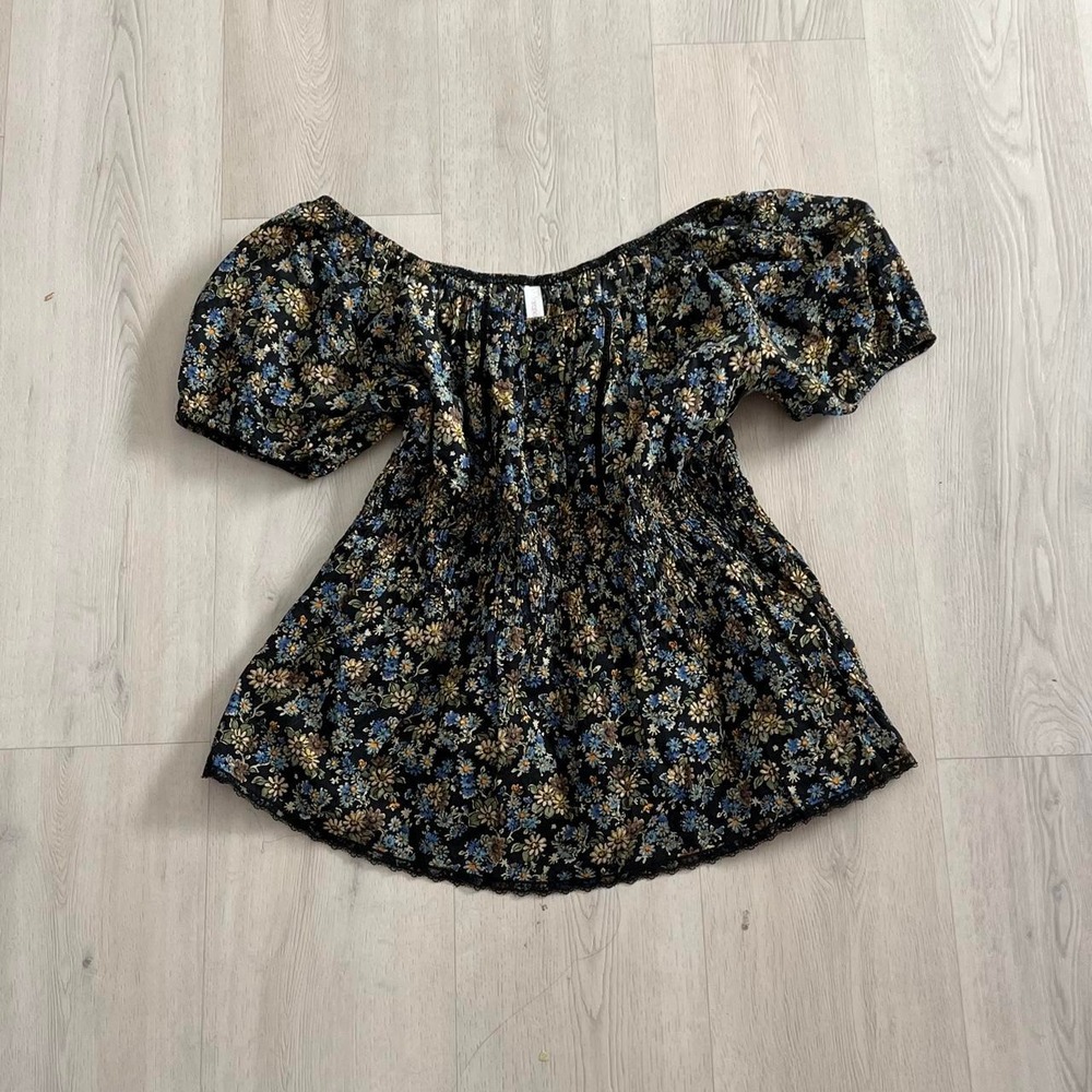 Vtg Xhilaration floral off shoulder peasant top lace size‎ XL babydoll milkmaid